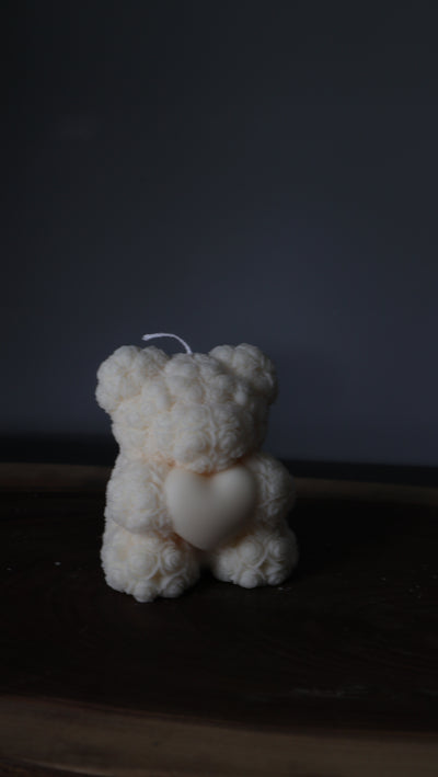Flower Bear Candle | Valentines Cute Heart Bear Candle Gift | Vday Love Candle