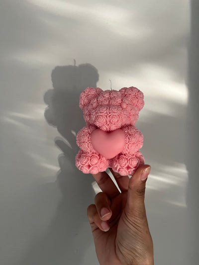 Flower Bear Candle | Valentines Cute Heart Bear Candle Gift | Vday Love Candle