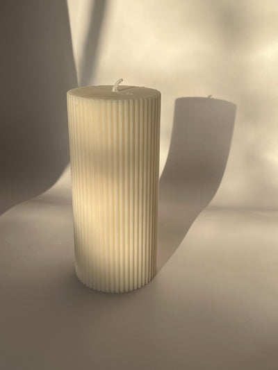 Ribbed Pillar Candle | Aesthetic Striped Pillar Decorative Candle | Table Decor Candle